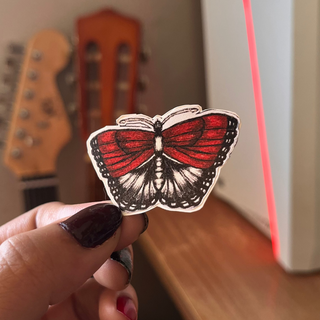 Red & Black Vintage Butterfly Sticker