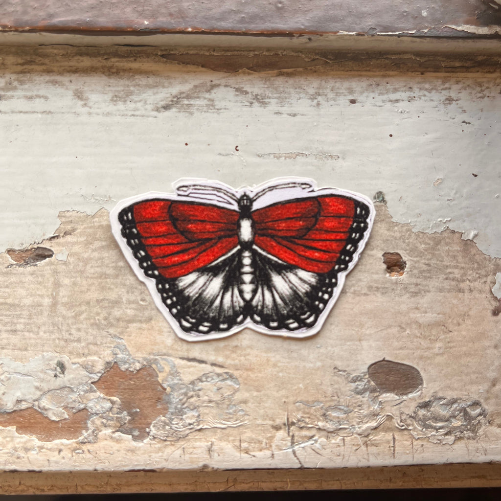 Red & Black Vintage Butterfly Sticker