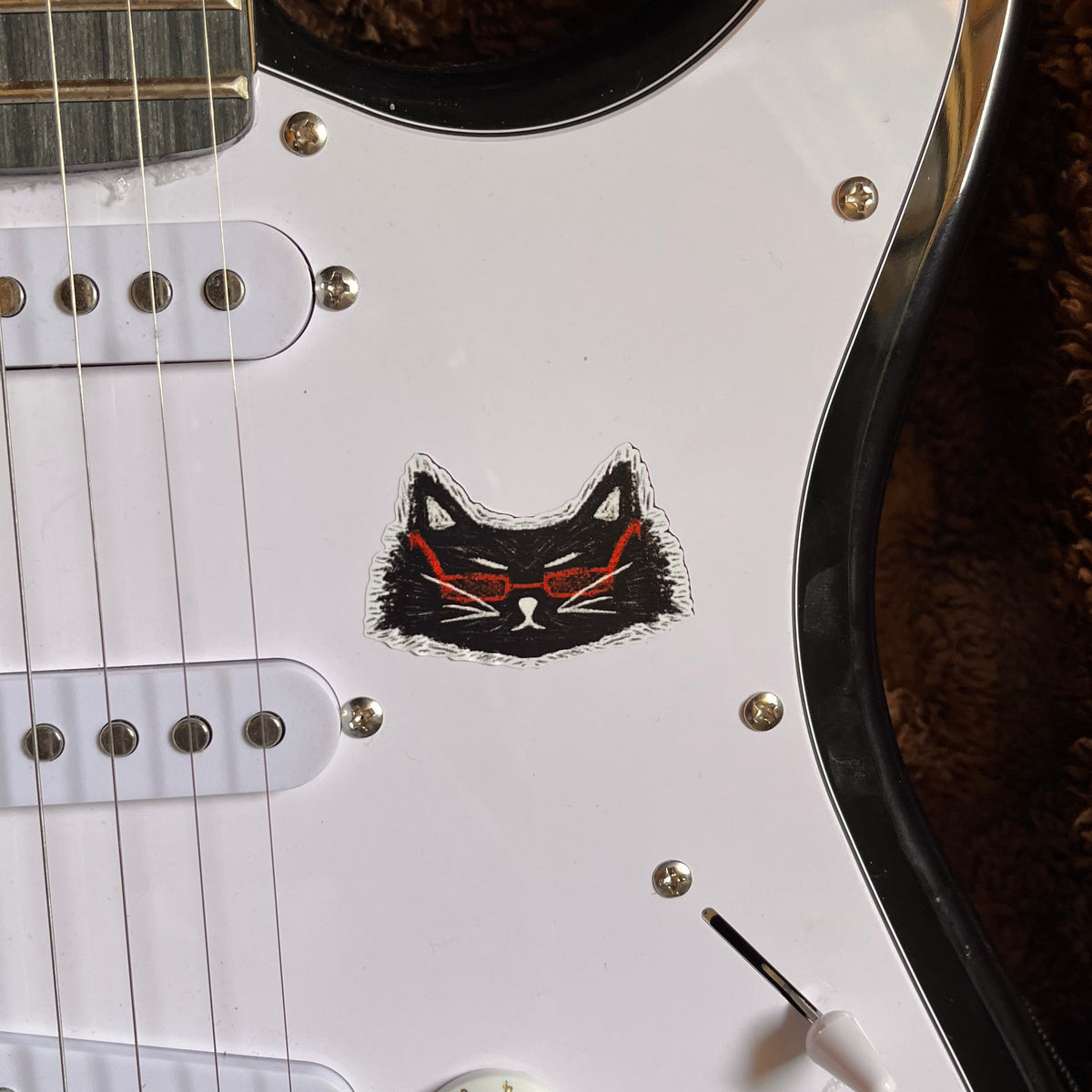 Black Cat with Red Glasses Sticker