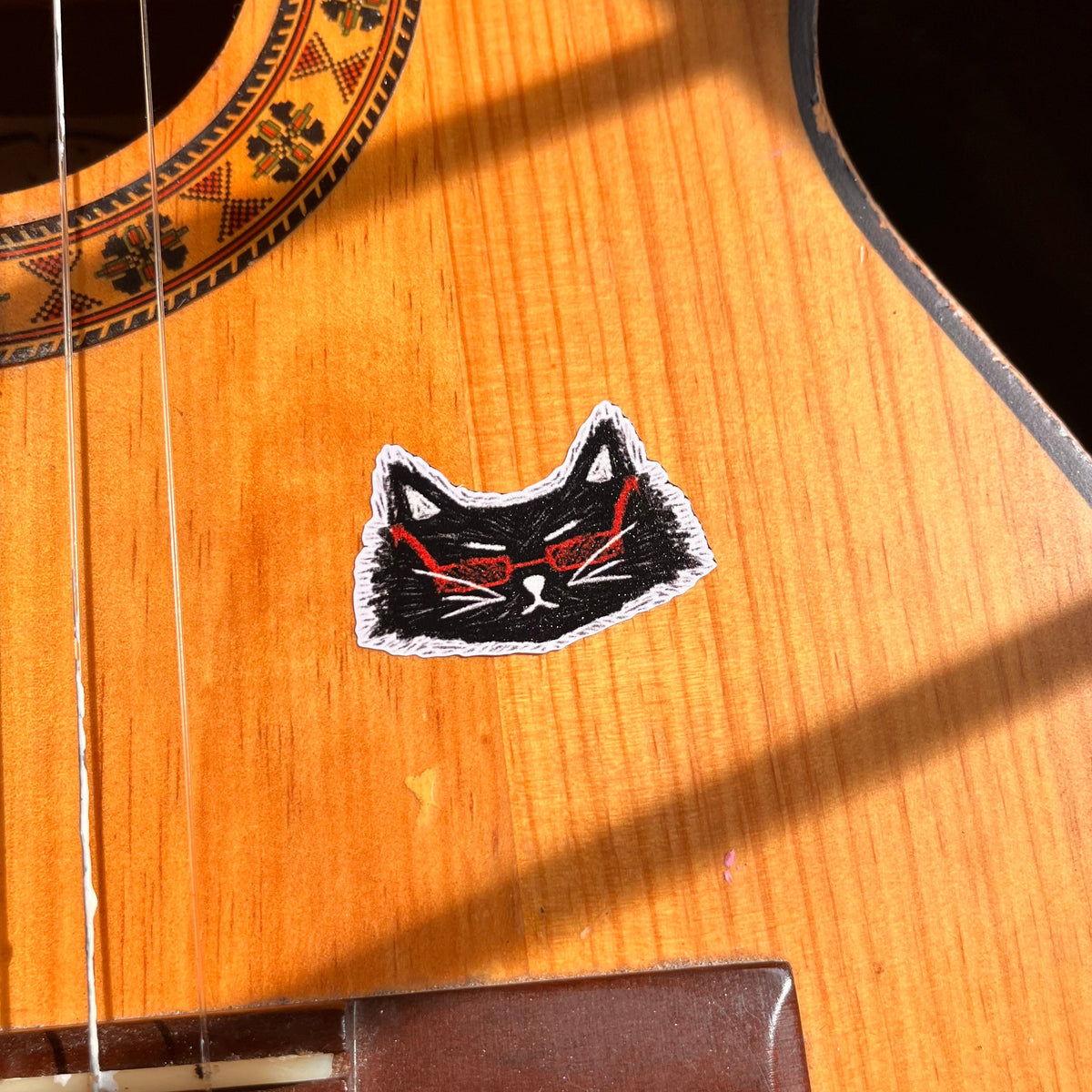 Black Cat with Red Glasses Sticker