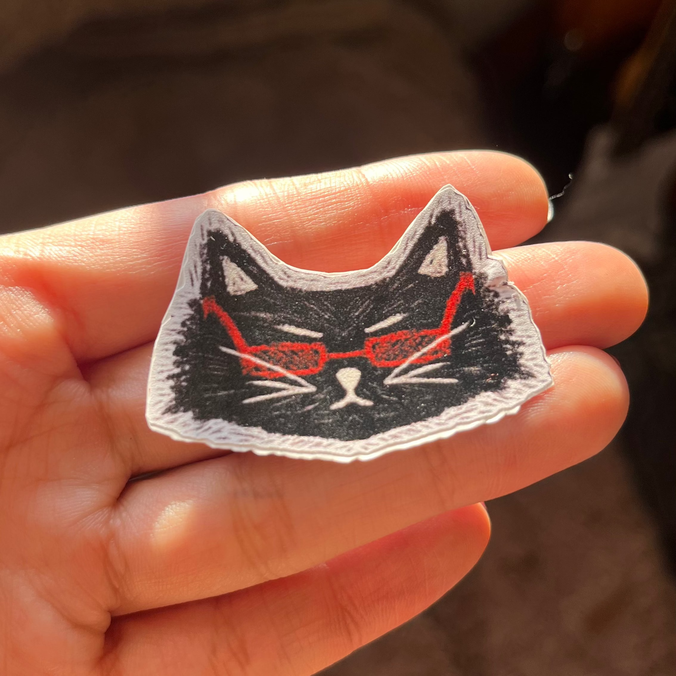 Black Cat with Red Glasses Sticker